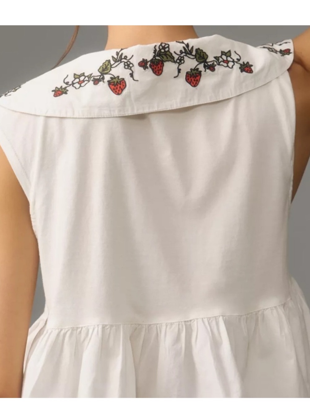 Maeve Babydoll Blouse Strawberry Embroidered Collar Cottagecore Feminine - Picture 2 of 16